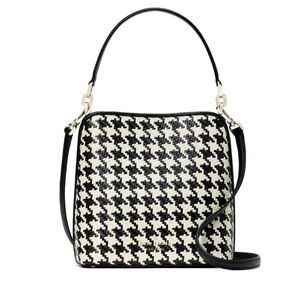 Kate Spade Houndstooth Straw Small Bucket Crossbody Bag Black Multi